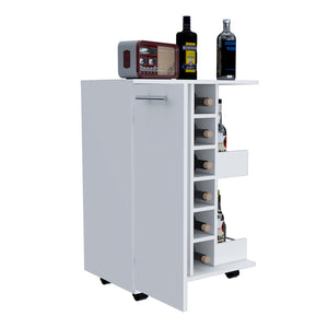 Homeroots White Rolling Bar Cart With Wine Storage   535093