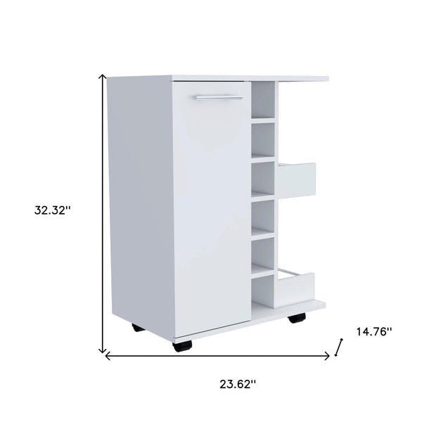HomeRoots White Modern Rolling Bar Cart with Wine Storage, Stylish Mobility, and Durable Design for Entertaining 535093
