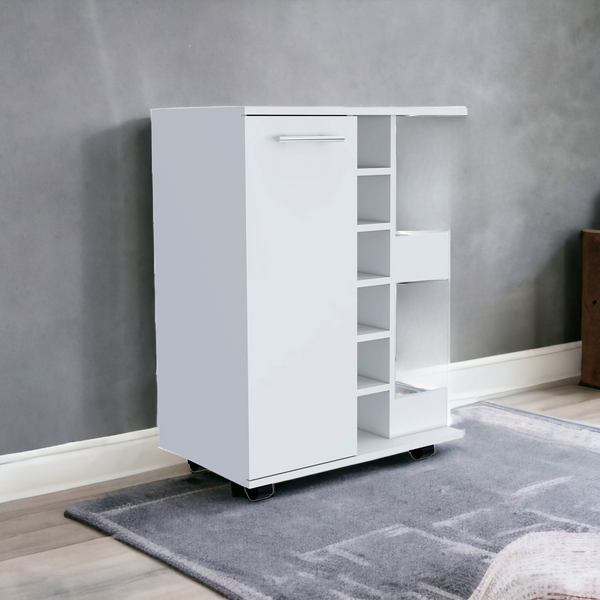 Homeroots White Rolling Bar Cart With Wine Storage   535093