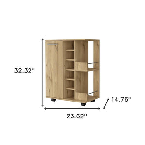 HomeRoots Oak Rolling Bar Cart with Stylish Wine Storage – Modern Mobile Design for Effortless Entertaining! 535094
