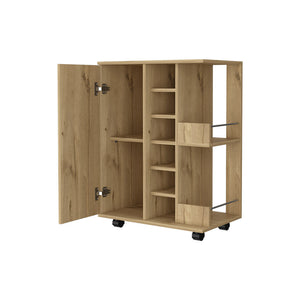 Homeroots Oak Rolling Bar Cart With Wine Storage   535094