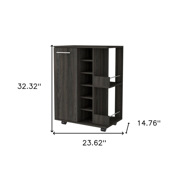 HomeRoots Espresso Rolling Bar Cart with Wine Storage – Stylish, Mobile Entertaining Solution for Any Space 535095