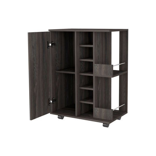 Homeroots Espresso Rolling Bar Cart With Wine Storage   535095