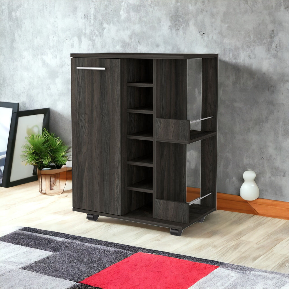 Homeroots Espresso Rolling Bar Cart With Wine Storage   535095