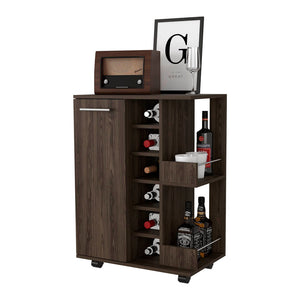 Homeroots Brown Rolling Bar Cart With Wine Storage   535096