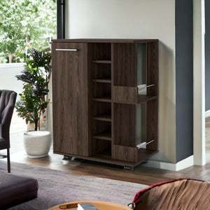 Homeroots Brown Rolling Bar Cart With Wine Storage   535096