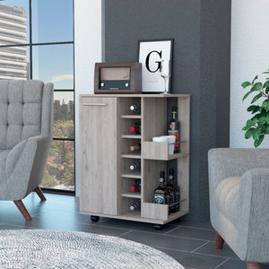 Homeroots Light Gray Rolling Bar Cart With Wine Storage   535097