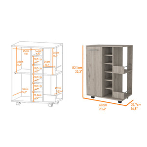 Homeroots Light Gray Rolling Bar Cart With Wine Storage   535097