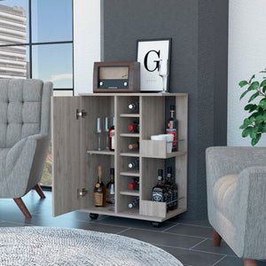 Homeroots Light Gray Rolling Bar Cart With Wine Storage   535097