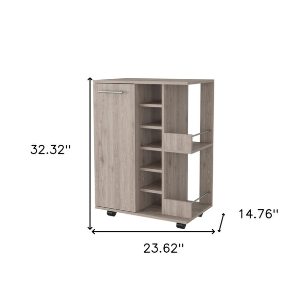 HomeRoots Light Gray Rolling Bar Cart with Wine Storage - Stylish, Versatile, and Mobile for Effortless Entertaining 535097