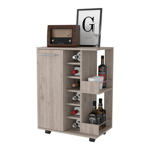 Homeroots Light Gray Rolling Bar Cart With Wine Storage   535097
