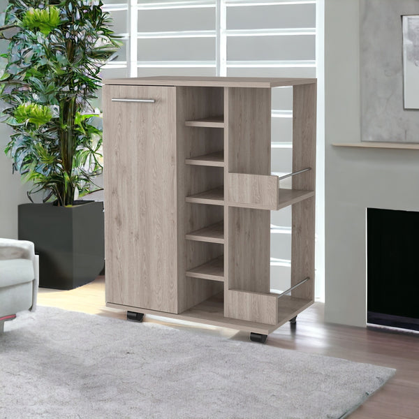 Homeroots Light Gray Rolling Bar Cart With Wine Storage   535097