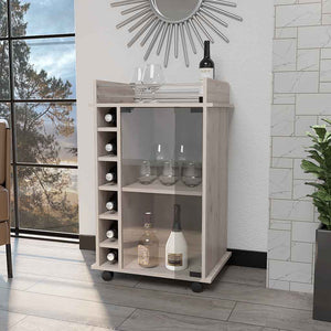 Homeroots Light Gray Rolling Bar Cart With Wine Storage   535098