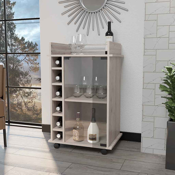 Homeroots Light Gray Rolling Bar Cart With Wine Storage   535098