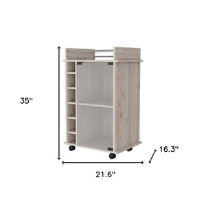 HomeRoots Light Gray Rolling Bar Cart with Wine Storage & Cabinets - Modern, Mobile Design for Entertaining 535098