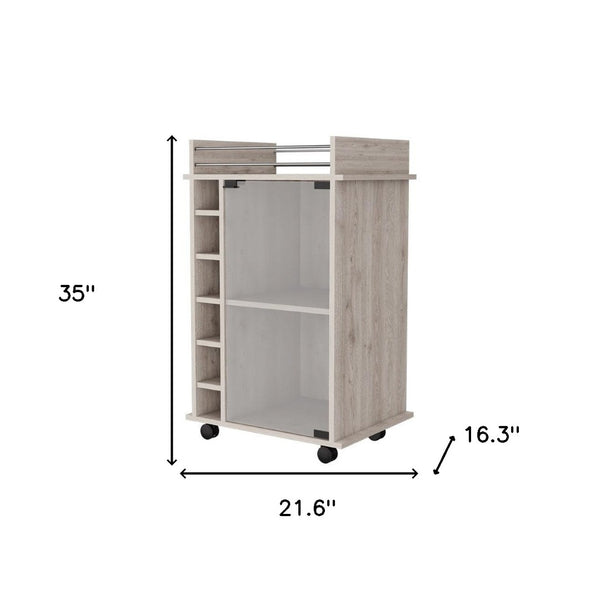 HomeRoots Light Gray Rolling Bar Cart with Wine Storage & Cabinets - Modern, Mobile Design for Entertaining 535098