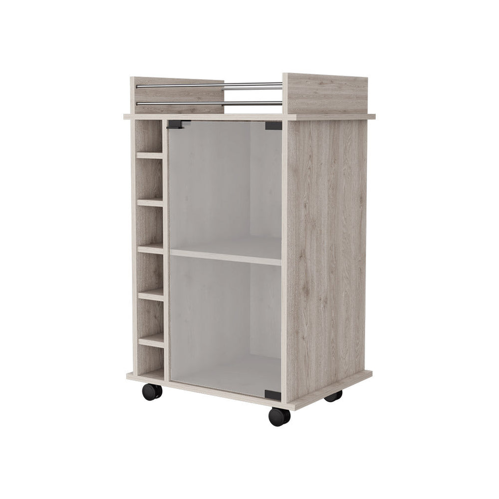 Homeroots Light Gray Rolling Bar Cart With Wine Storage   535098