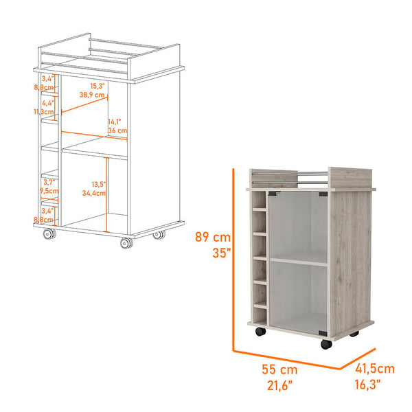 Homeroots Light Gray Rolling Bar Cart With Wine Storage   535098