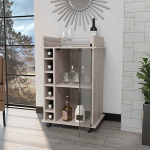 Homeroots Light Gray Rolling Bar Cart With Wine Storage   535098