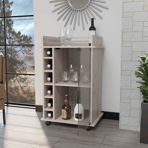 Homeroots Light Gray Rolling Bar Cart With Wine Storage   535098