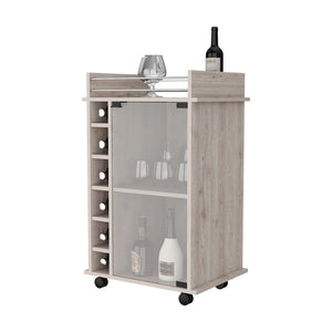 Homeroots Light Gray Rolling Bar Cart With Wine Storage   535098