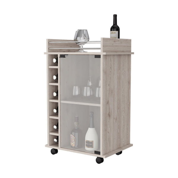 Homeroots Light Gray Rolling Bar Cart With Wine Storage   535098