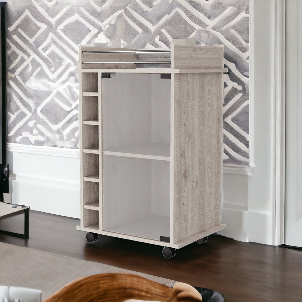 Homeroots Light Gray Rolling Bar Cart With Wine Storage   535098