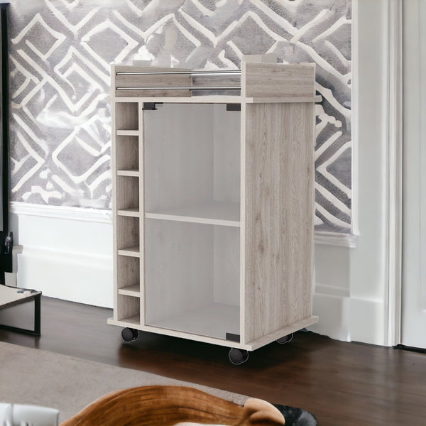 Homeroots Light Gray Rolling Bar Cart With Wine Storage   535098