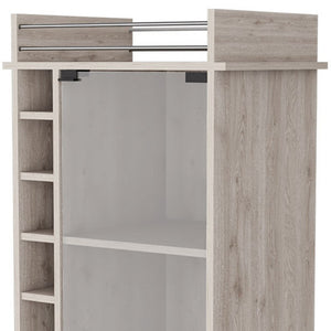 HomeRoots Light Gray Rolling Bar Cart with Wine Storage & Cabinets - Modern, Mobile Design for Entertaining 535098