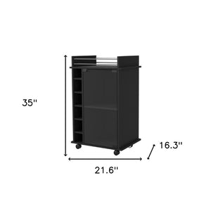 HomeRoots Black Rolling Bar Cart with Wine Storage - Modern, Stylish, and Mobile Entertaining Solution for Home! 535099