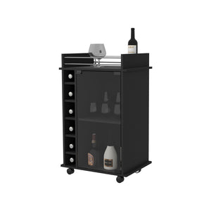 Homeroots Black Rolling Bar Cart With Wine Storage   535099