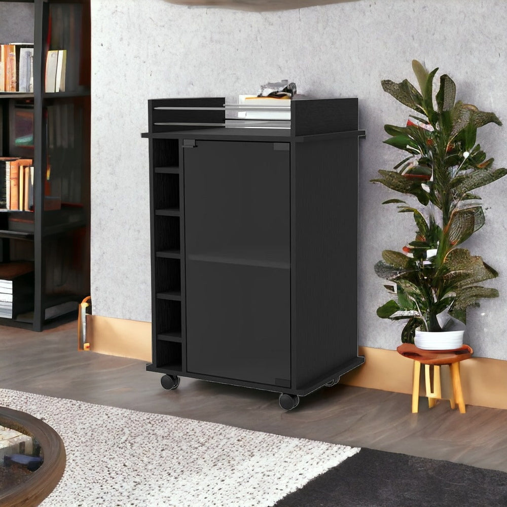 Homeroots Black Rolling Bar Cart With Wine Storage   535099