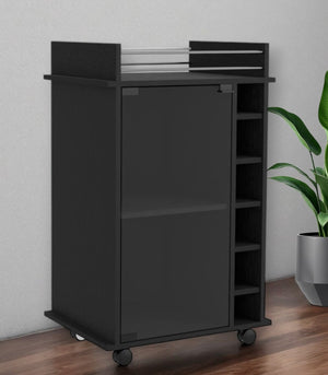 HomeRoots Black Rolling Bar Cart with Wine Storage - Modern, Stylish, and Mobile Entertaining Solution for Home! 535099