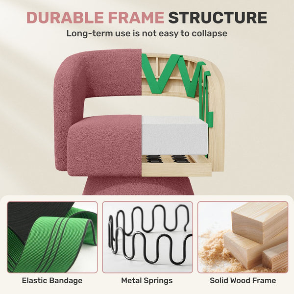 English Elm Swivel Teddy Barrel Accent Chair with Ergonomic Wrap-Around Back, Plush Sherpa Fabric Comfort Dark Pink T3950P407285