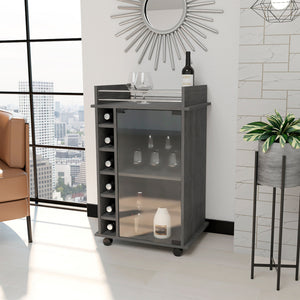 Homeroots Gray Rolling Bar Cart With Wine Storage   535100