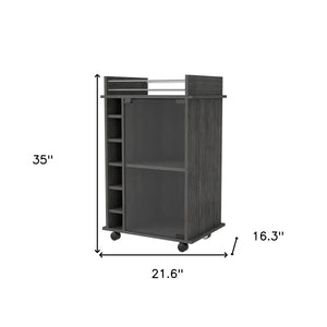 HomeRoots Gray Rolling Bar Cart with Wine Storage & Cabinets – Modern Design for Stylish Entertaining! 535100