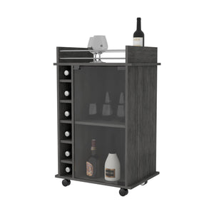 Homeroots Gray Rolling Bar Cart With Wine Storage   535100