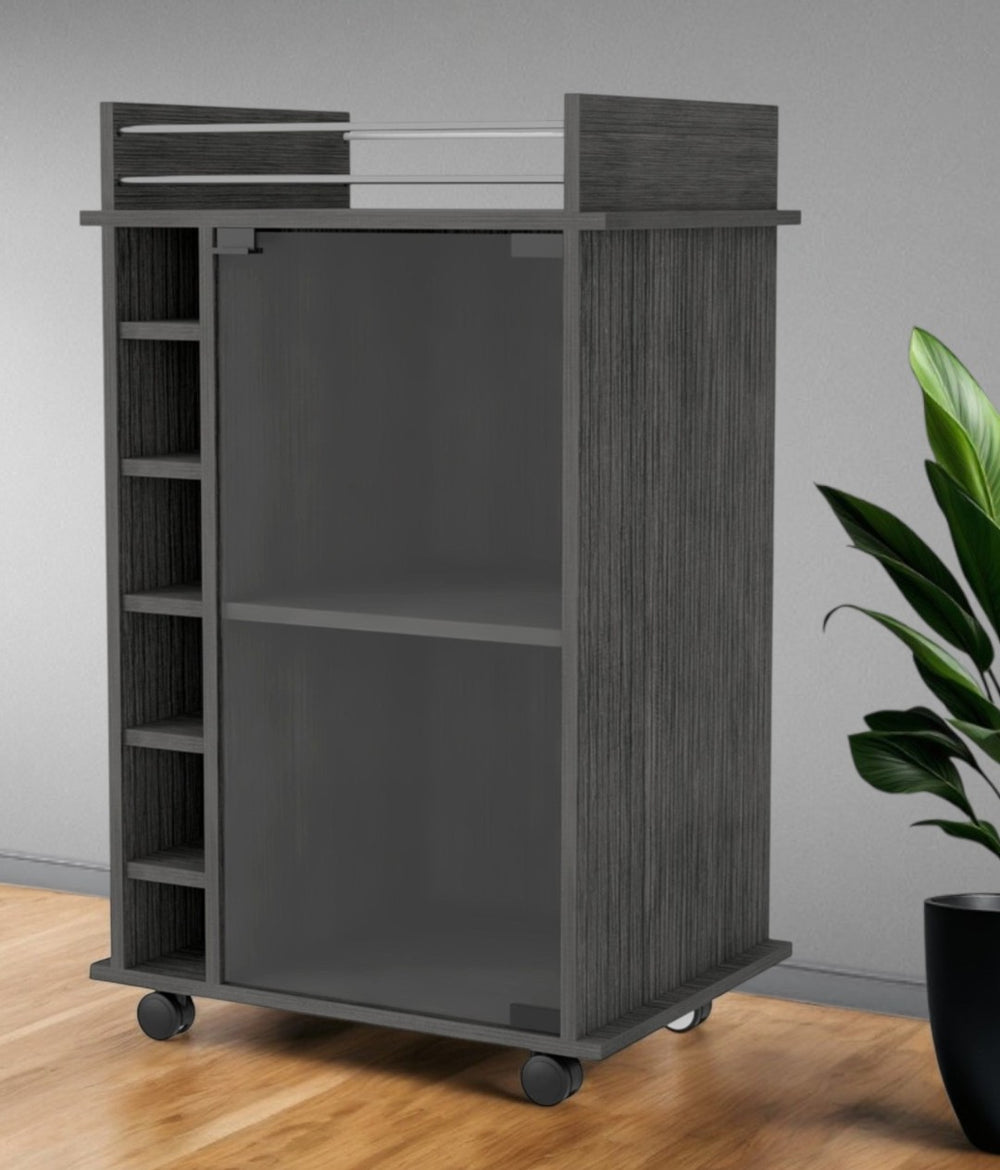 HomeRoots Gray Rolling Bar Cart with Wine Storage & Cabinets – Modern Design for Stylish Entertaining! 535100