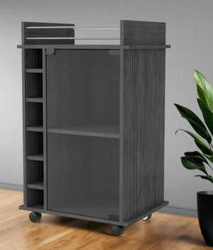 HomeRoots Gray Rolling Bar Cart with Wine Storage & Cabinets – Modern Design for Stylish Entertaining! 535100