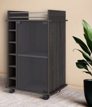 HomeRoots Espresso Rolling Bar Cart – Stylish Wine Storage with Mobility, Cabinets, and Modern Design for Entertaining 535101