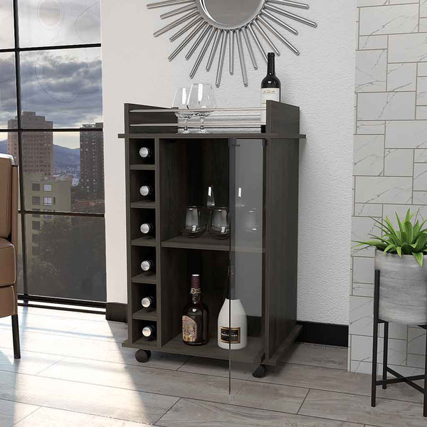 Homeroots Espresso Rolling Bar Cart With Wine Storage   535101