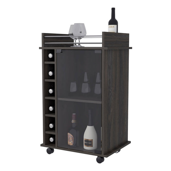 Homeroots Espresso Rolling Bar Cart With Wine Storage   535101