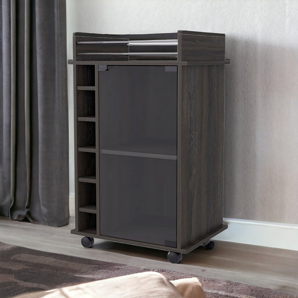 Homeroots Espresso Rolling Bar Cart With Wine Storage   535101