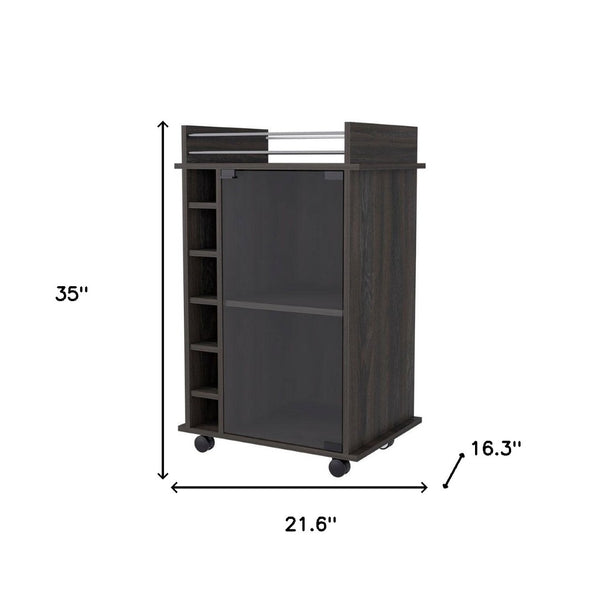 HomeRoots Espresso Rolling Bar Cart – Stylish Wine Storage with Mobility, Cabinets, and Modern Design for Entertaining 535101