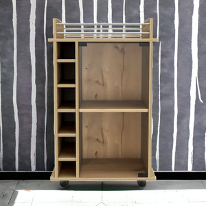 Homeroots Oak Rolling Bar Cart With Wine Storage   535102