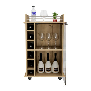 Homeroots Oak Rolling Bar Cart With Wine Storage   535102