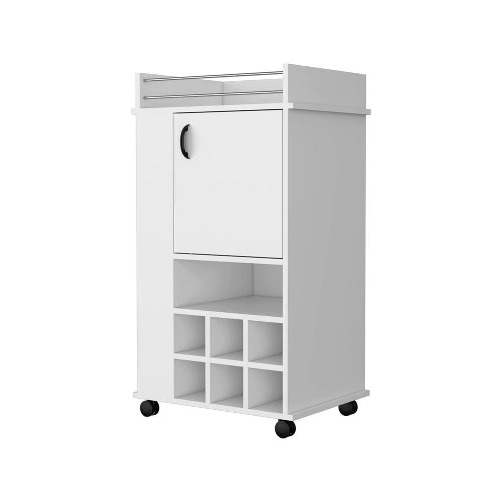 Homeroots White Rolling Bar Cart With Wine Storage   535105