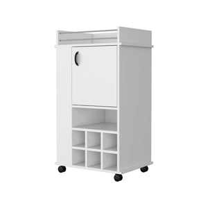Homeroots White Rolling Bar Cart With Wine Storage   535105