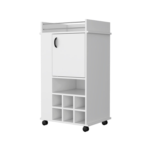 Homeroots White Rolling Bar Cart With Wine Storage   535105