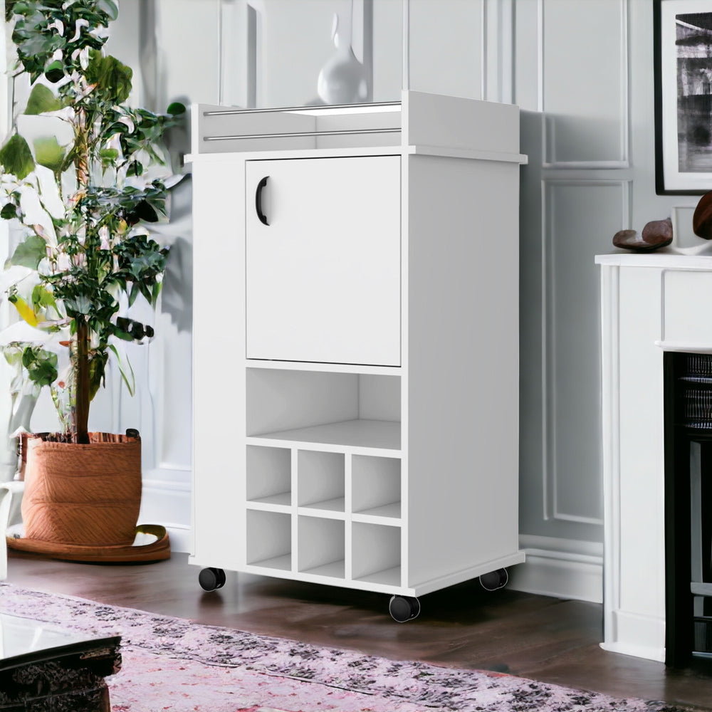 Homeroots White Rolling Bar Cart With Wine Storage   535105